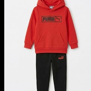 Puma Kids Red Hoodie and Black Joggers Set